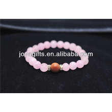 Natural 8MM Rosa Cuarzo Estiramiento Brazalete Con Piedra De Oro 8MM Cuentas De Ronda